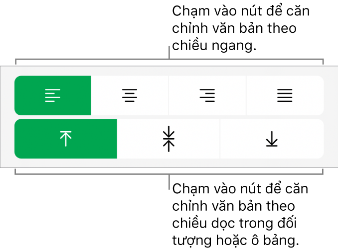 Các nút căn chỉnh theo chiều ngang và chiều dọc cho văn bản.