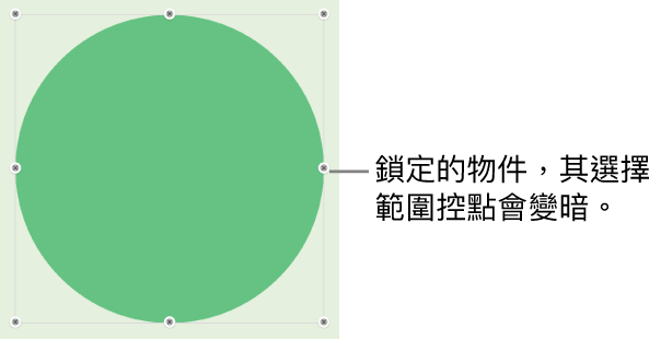 鎖定的物件顯示變暗的選擇範圍控點。