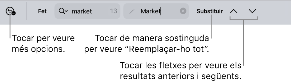 Controls per buscar i substituir text.