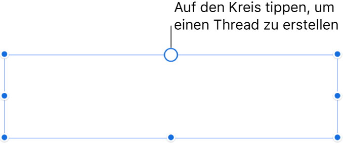 Ein leeres Textfeld mit einem Kreis oben und Aktivpunkten für die Größenänderungen an den Ecken, Seiten und unten