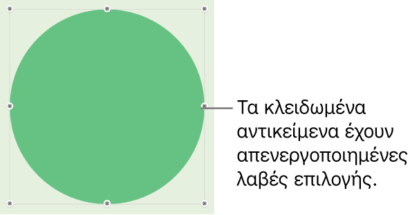 Κλειδωμένο αντικείμενο με απενεργοποιημένες λαβές επιλογής.