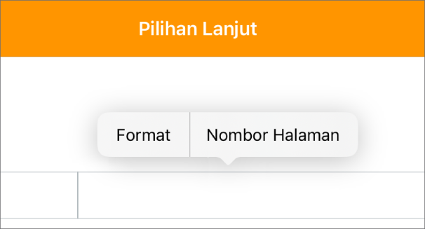 Tiga medan pengepala dengan titik sisipan di medan tengah dan menu timbul menunjukkan Nombor Halaman.
