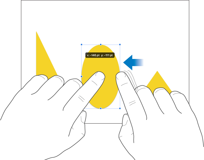 Eén vinger op een object en een tweede vinger die een veeggebaar maakt in de richting van het object.