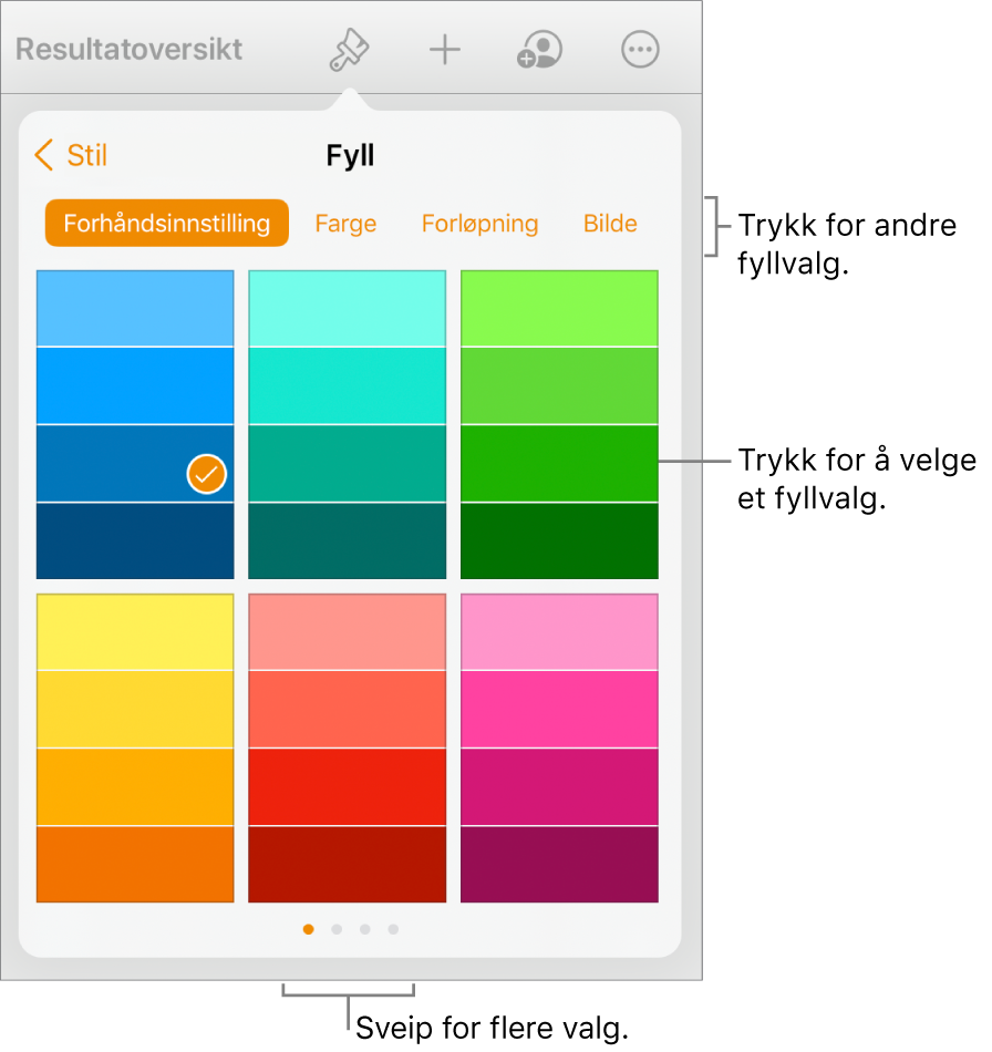 Fyllalternativer i Stil-fanen for Format-knappen.