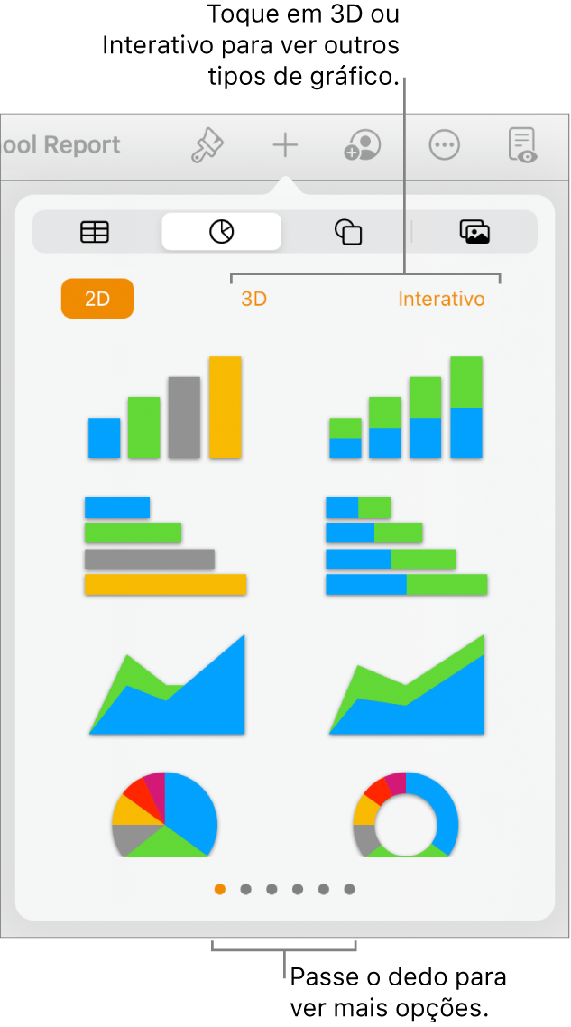 O menu “Adicionar gráfico” a mostrar gráficos 2D.