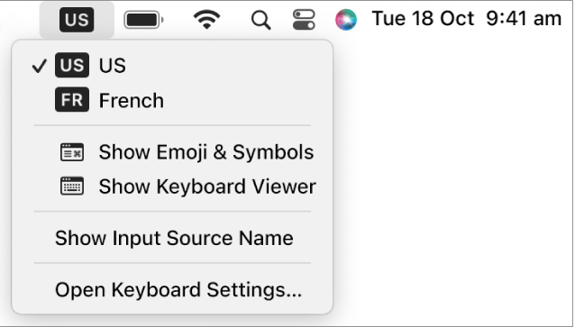 The Input menu in the upper-right corner of the menu bar.