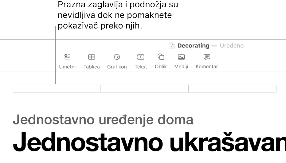 Tri polja zaglavlja poviše naslova dokumenta.