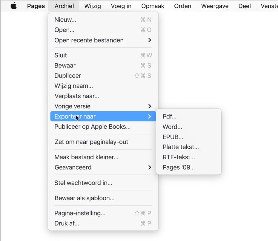 Correlaat Fabrikant Stemmen Exporteren naar Word, pdf of een andere bestandsstructuur in Pages op de Mac  - Apple Support (NL)