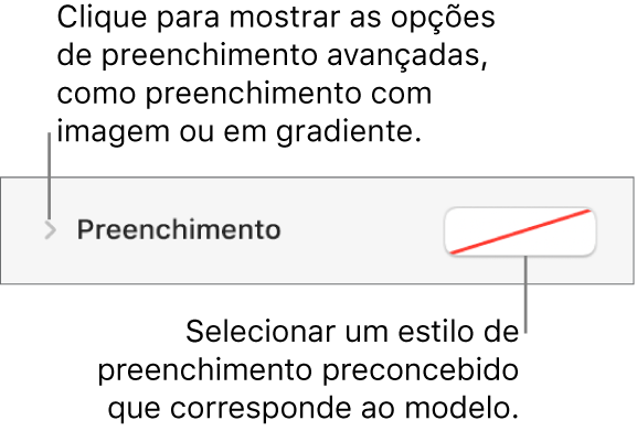 Controlos para selecionar uma cor de preenchimento.