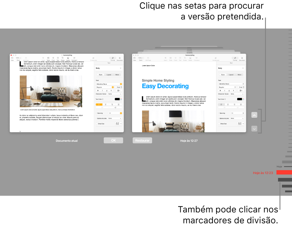 As versões do cronograma mostram o documento atual à esquerda e uma versão recente à direita.