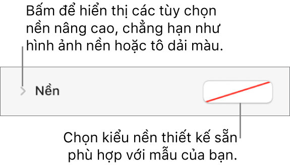 Các điều khiển để chọn màu nền.