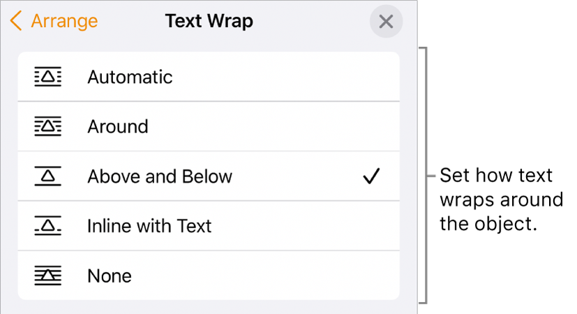 The Test Wrap controls with settings for Automatic, Around, Above and Below, Inline with Text and None.
