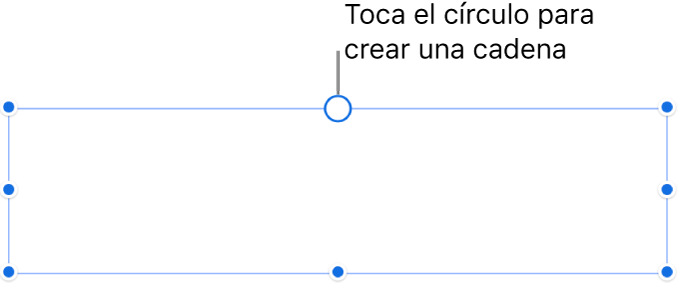 Un cuadro de texto vacío con un círculo blanco en la parte superior y tiradores de redimensionamiento en las esquinas, los laterales y la parte inferior.