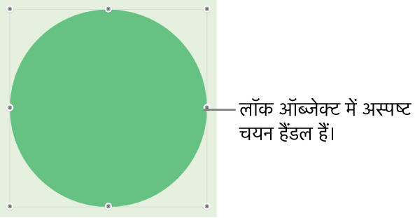 अस्पष्ट चयन हैंडल वाला लॉक किया गया ऑब्जेक्ट।