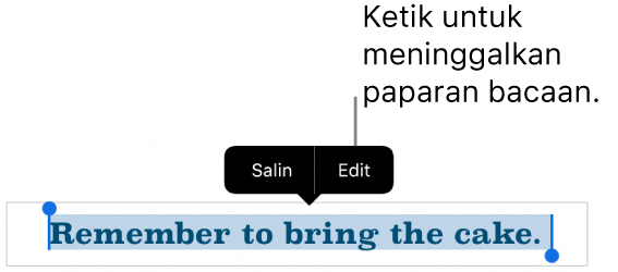 Ayat dipilih dan di atasnya ialah menu kontekstual dengan butang Salin dan Edit.