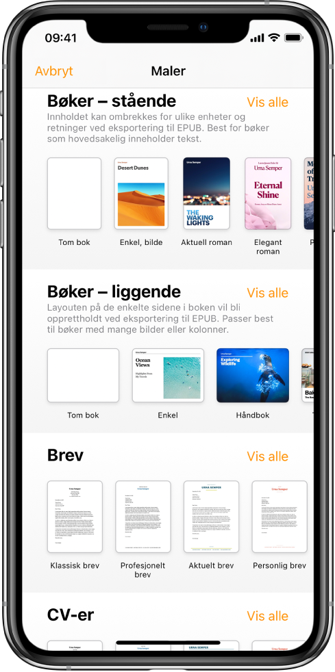 Malvelgeren med bokmaler i stående retning øverst og liggende retning under.