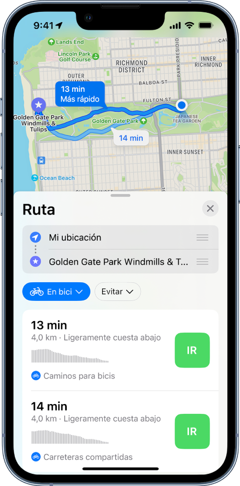 Normalmente Gallina Recientemente Obtener indicaciones para ir en bici en la app Mapas en el iPhone - Soporte  técnico de Apple (ES)