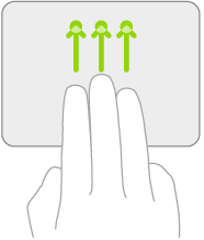 Een afbeelding met het gebaar op een trackpad om de appkiezer te openen.