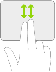 Een afbeelding met de gebaren op een trackpad voor omhoog en omlaag scrollen.