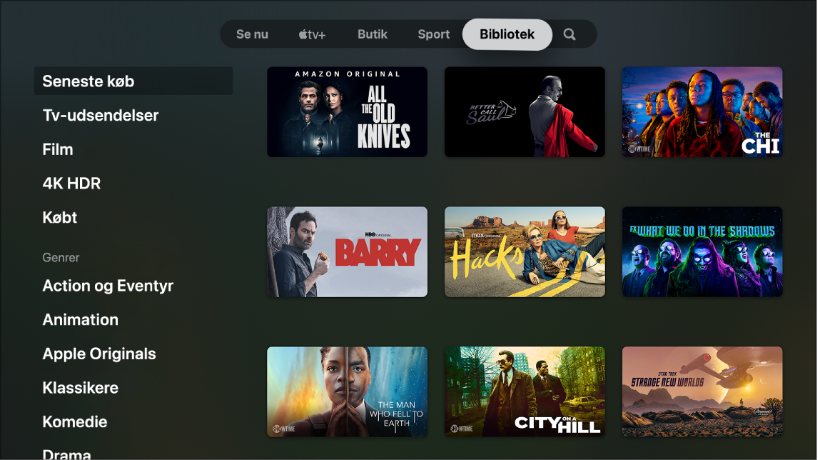 Skærm, der viser Bibliotek