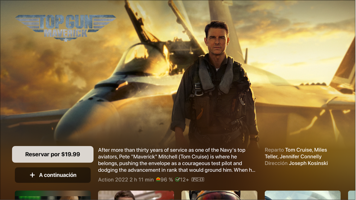 Pantalla de información de la película
