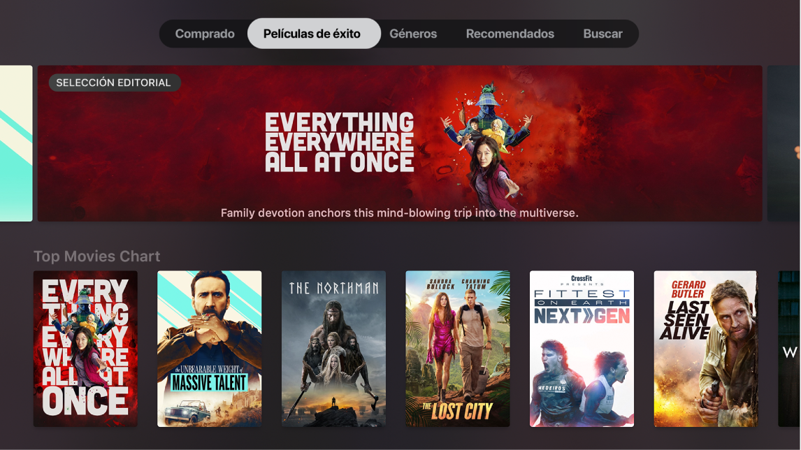 Pantalla de inicio de “Películas de iTunes”