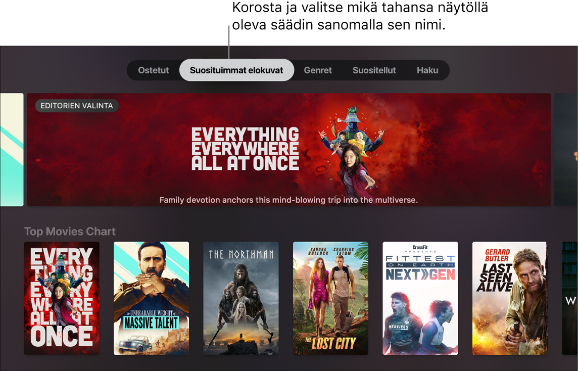 Puhuttavia valikkokyselyjä iTunes Movie Storessa
