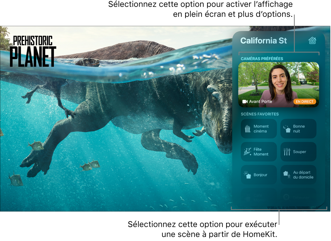 Écran de l’Apple TV qui affiche le centre de contrôle HomeKit