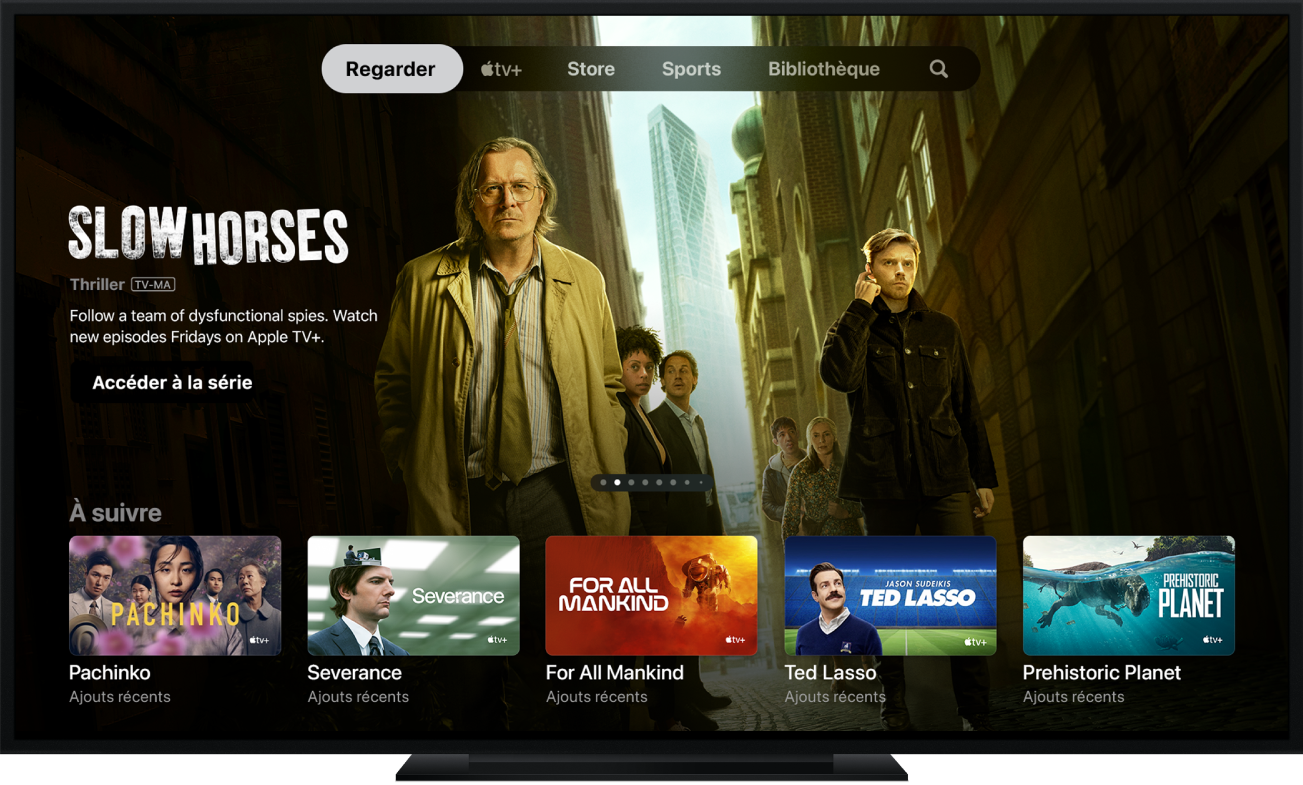 Une Apple TV affichant l’app Apple TV