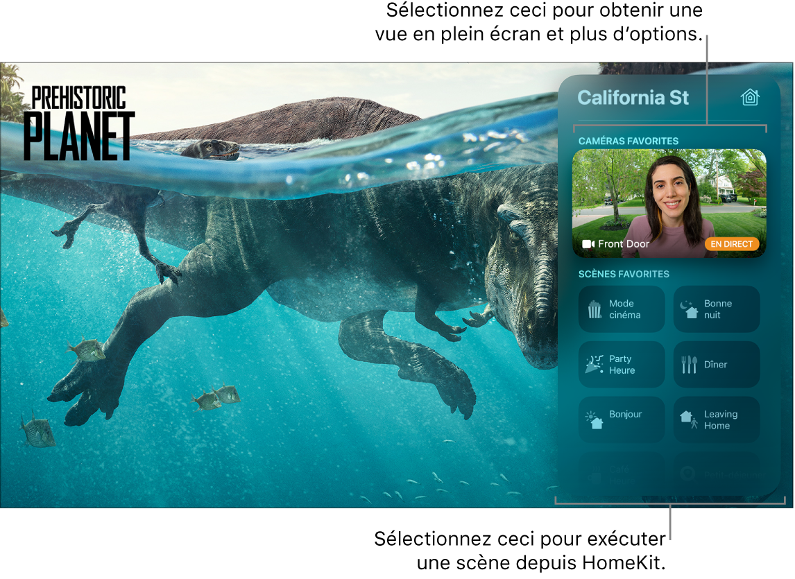 Écran de l’Apple TV affichant le centre de contrôle HomeKit