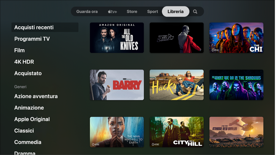 Schermata che mostra Libreria