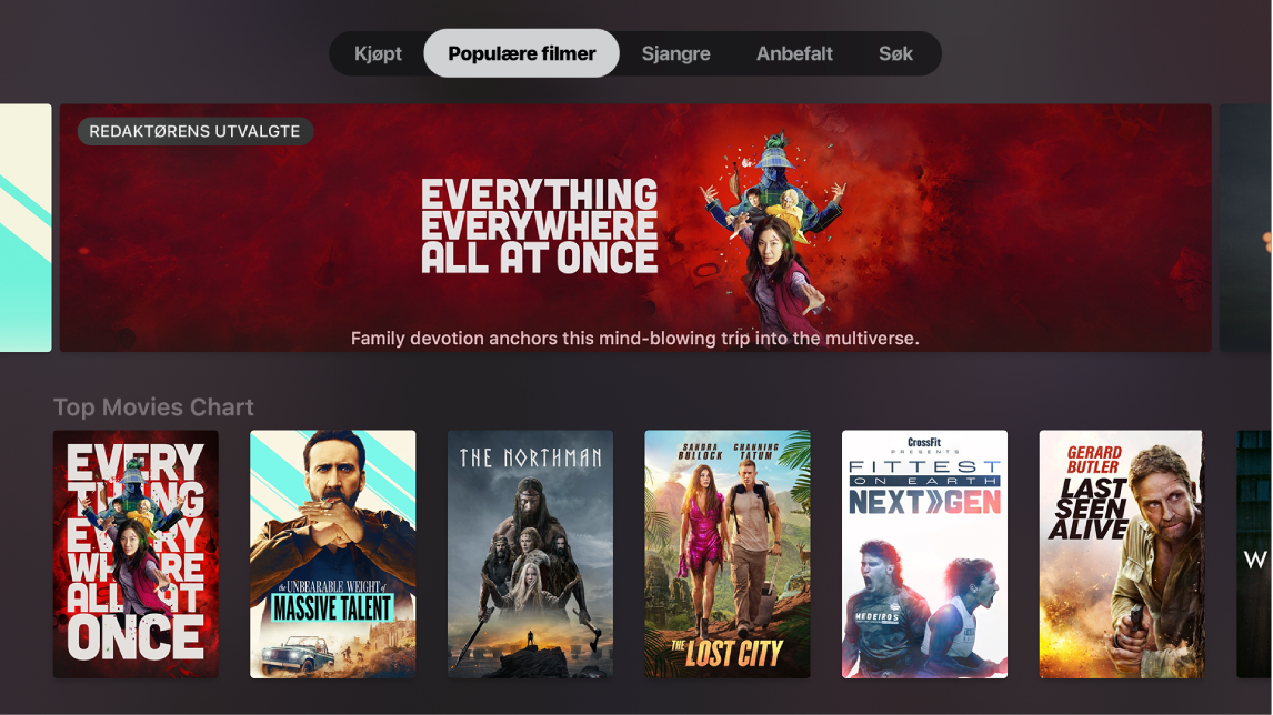 Hjem-skjermen for iTunes-filmer