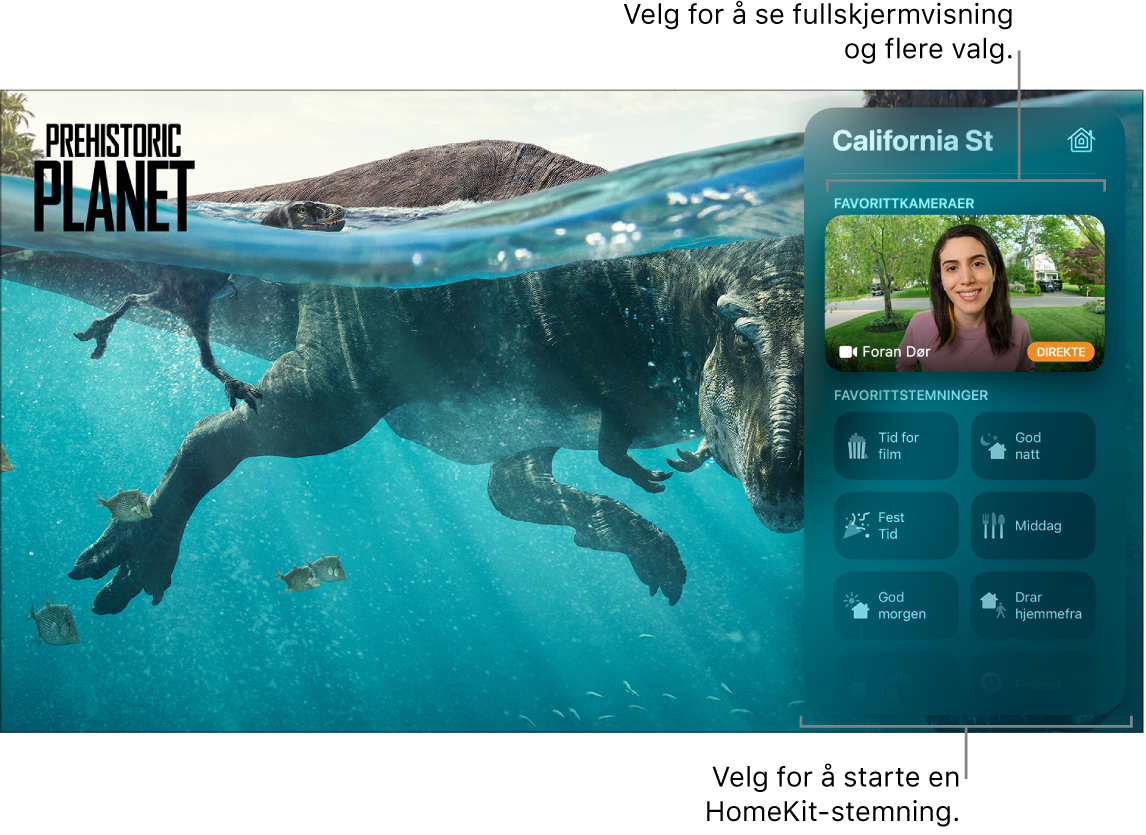 Apple TV-skjerm som viser HomeKit-visningen i Kontrollsenter