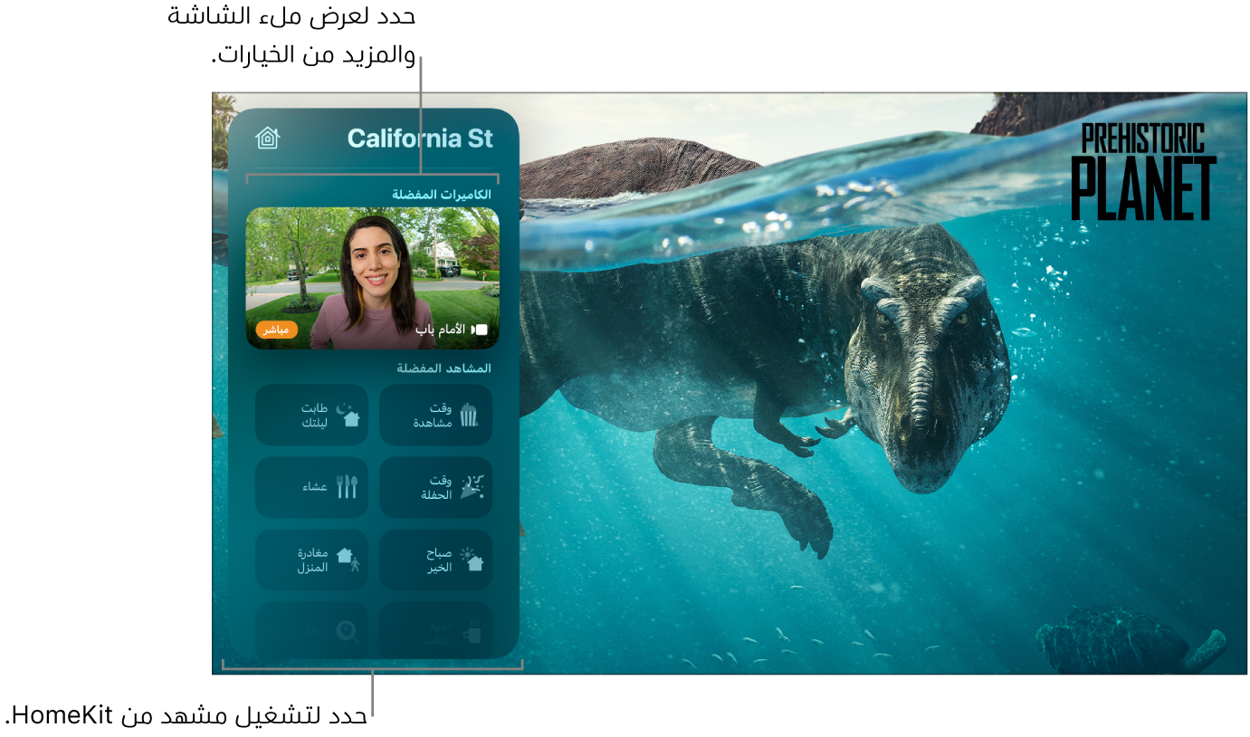 شاشة Apple TV تعرض طريقة عرض HomeKit في مركز التحكم