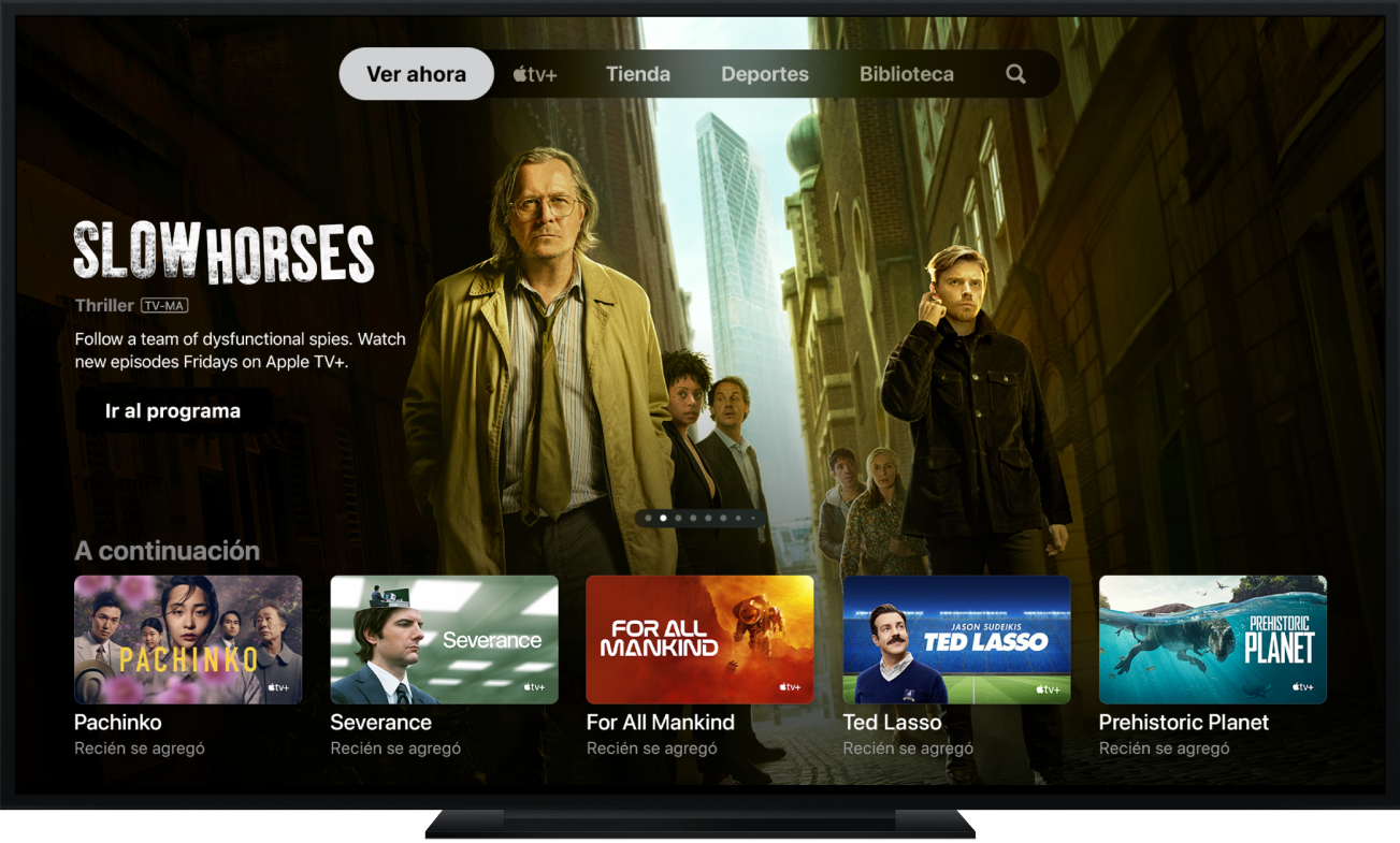 Un Apple TV mostrando la app Apple TV