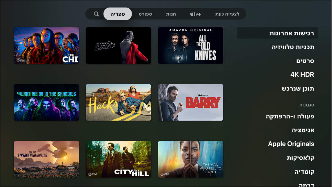 מסך שמציג את ״ספרייה״