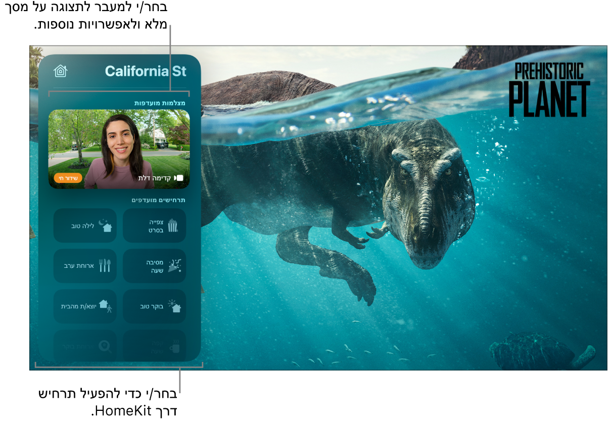 מסך Apple TV עם תצוגת HomeKit ב״מרכז הבקרה״