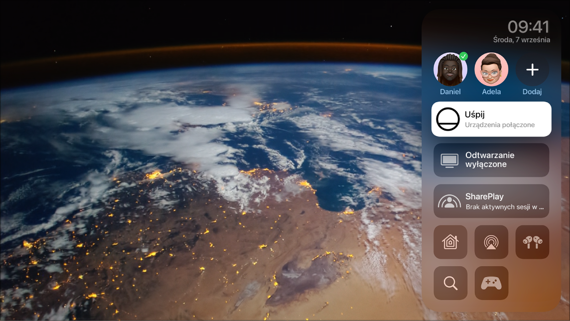 Ekran Apple TV z centrum sterowania