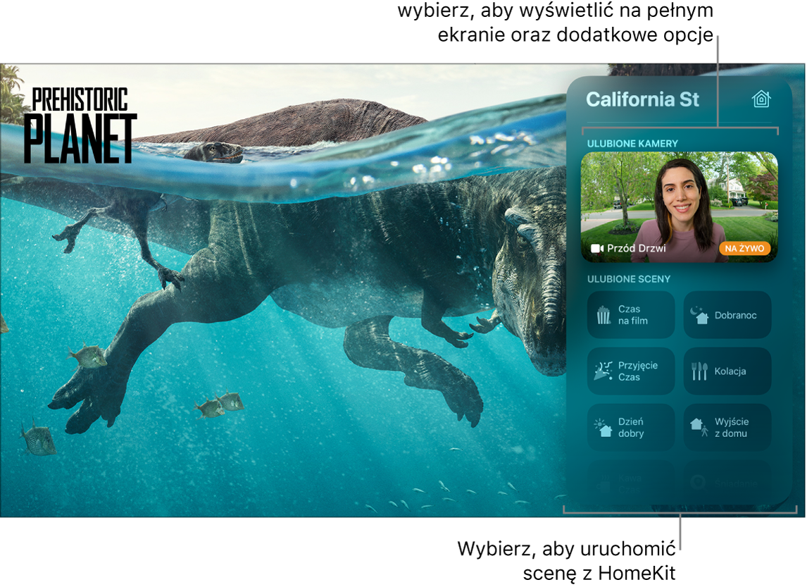 Ekran Apple TV z widokiem centrum sterowania HomeKit