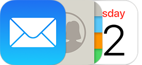 Os ícones das apps Mail, Contactos, Calendário, Notas e Lembretes.