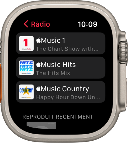 Pantalla Ràdio amb les tres emissores de l’Apple Music.