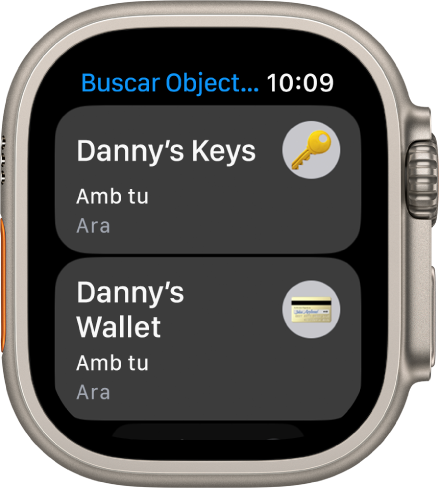 L’app Buscar Objectes mostra que els AirTag units a un joc de claus i una cartera són amb tu.