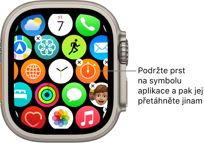 Plocha Apple Watch v zobrazení Mřížka.