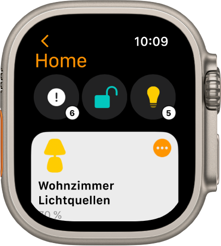 Die App „Home“ – oben werden die Statussymbole und darunter wird ein Gerät angezeigt.