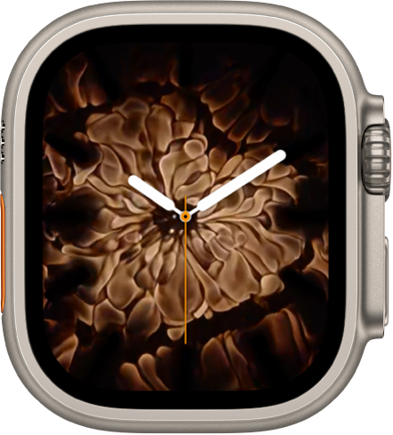 The Fire and Water watch face showing an analog clock in the middle and fire around it.