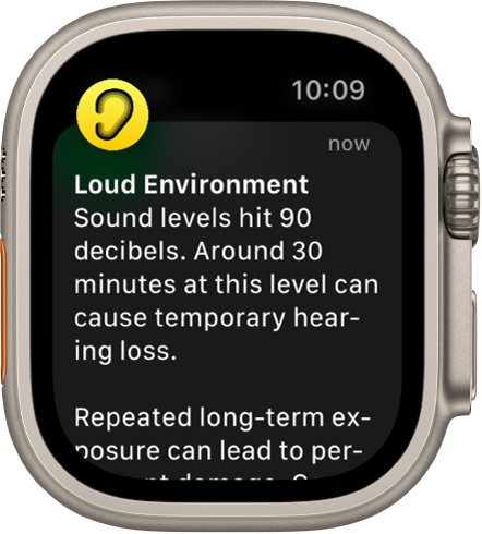 Apple Watch showing a Noise notification. The icon for the app associated with the notification appears at the top left. You can tap it to open the app.