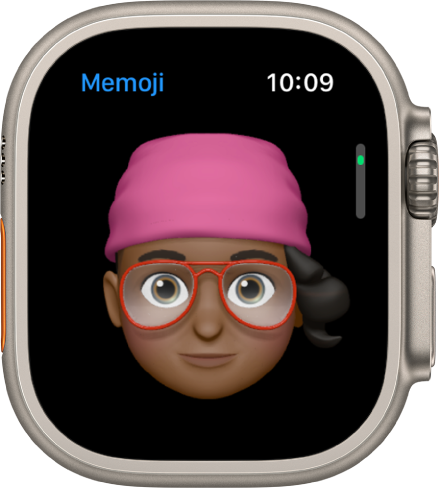 The Memoji app on Apple Watch showing a face.