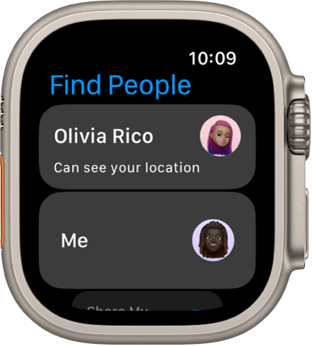 A screen showing two entries—one for you and another for a person you’ve shared your location with.