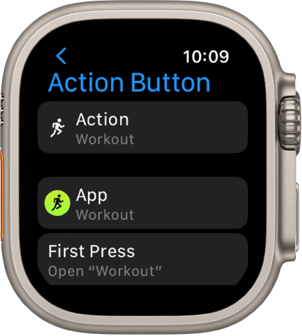 The Action Button screen where you assign tasks to the Action button.