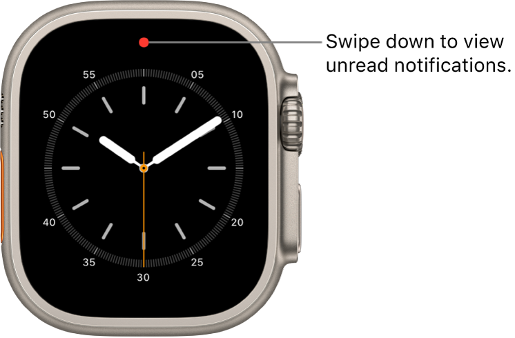 A red dot appears at the top center of your watch face when you have an unread notification.